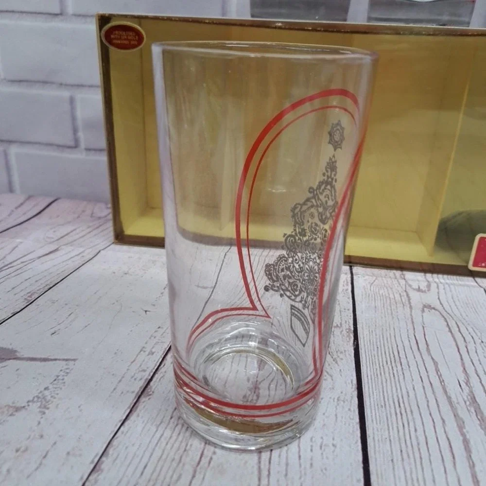 NOS Ohio China 22k Gold Christmas Tree Highball Glass Tumbler Set Of 4, Dusseau